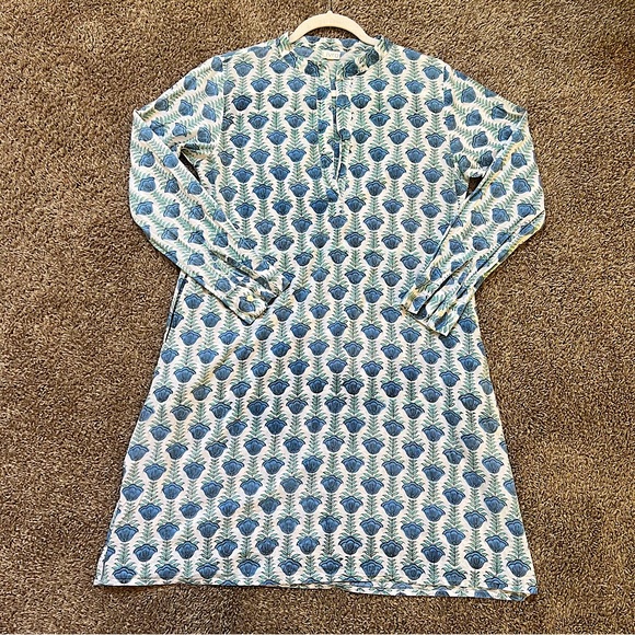 Livro Classic Kurta dress. 100% Cotton Blue & White Floral Print—Size XS - Picture 1 of 14